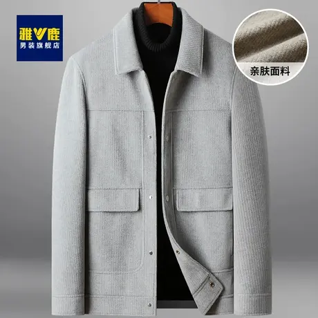 雅鹿男士2023春秋新款毛呢夹克潮流百搭中青年保暖加厚衬衫式外套商品大图