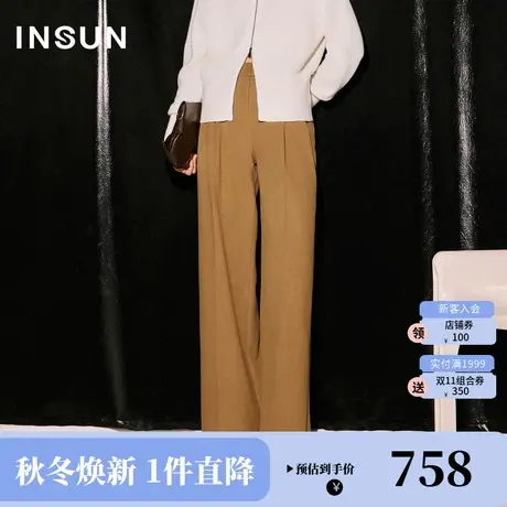 恩裳COVER2023冬装新款立体压褶设计一字袋造型感高腰休闲阔腿裤图片