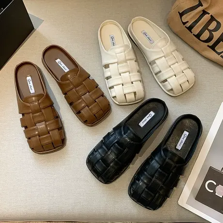 包头拖鞋女夏外穿镂空洞洞鞋2023新款平软底时尚孕妇防滑罗马凉鞋商品大图