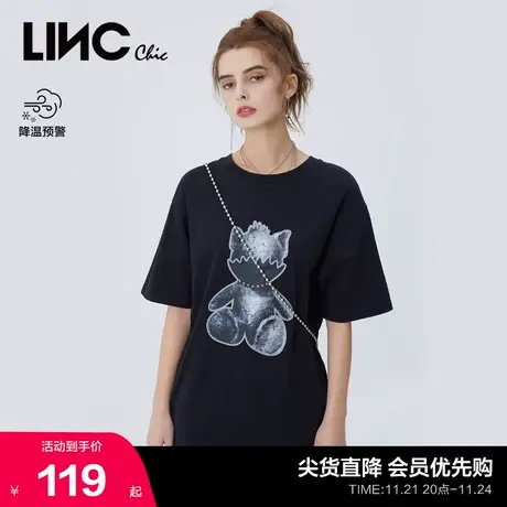 LINCCHIC金羽杰T恤女萌宠图案印花宽松圆领短袖女T恤S222TS280商品大图