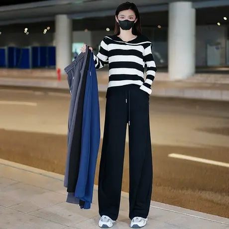 卫裤女春秋2023新款高腰垂感宽松显瘦运动休闲香蕉裤直筒阔腿裤子图片