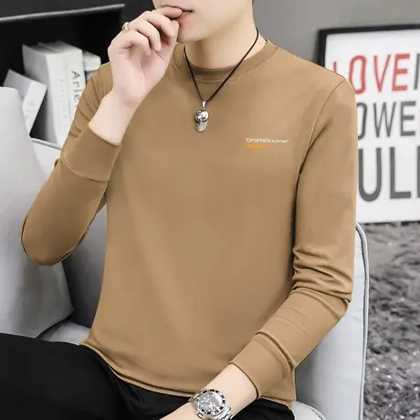 重磅纯棉长袖t恤男潮流字母印花秋季小衫宽松全棉体恤内搭打底衫商品大图