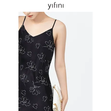 Yifini/易菲气质优雅印花吊带连衣裙女夏季新款真丝中长款裙图片