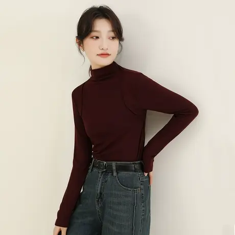 韩潮袭人半高领长袖T恤女2023秋季新款显瘦休闲打底衫上衣内搭图片