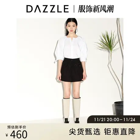 DAZZLE地素奥莱 春夏纯色简约通勤压褶设计感中袖衬衫上衣女商品大图