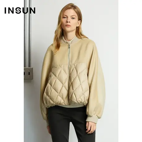 INSUN恩裳冬季拼接A型鹅绒羽绒服商品大图