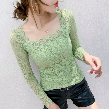 2024年新款春秋性感镂空蕾丝衫法式方领上衣洋气百搭打底衫女长袖图片