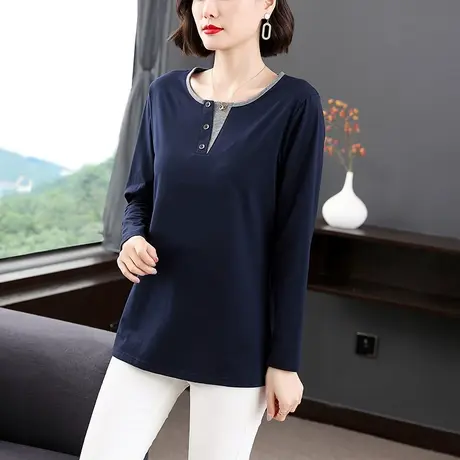 长袖t恤女2023秋装新款胖mm宽松大码打底衫妈妈中长款内搭女上衣图片