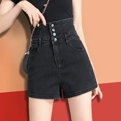 黑色辣妹牛仔短裤女夏季超高腰2023年新款薄宽松收腹显瘦a字阔腿商品大图