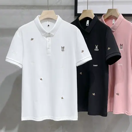 小兔子冰丝polo衫男生短袖夏季潮牌ins男装上衣服潮流男士翻领t恤商品大图