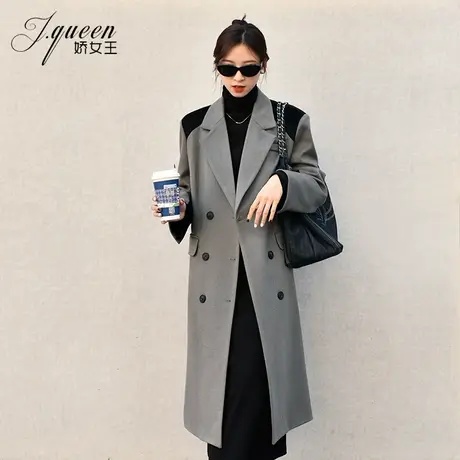 灰色毛呢外套女高级感秋冬季新款韩系气质时尚中长款加厚呢子大衣图片