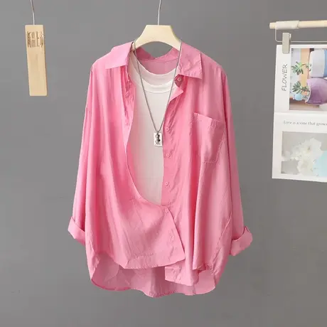 亮色纯色显瘦防晒衣衬衫外套女夏季薄款外搭宽松上衣气质衬衣开衫商品大图
