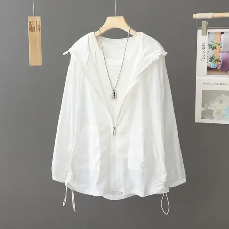 防晒衣女防紫外线2024长袖户外透气百搭宽松薄外套防晒服连帽夏装图片