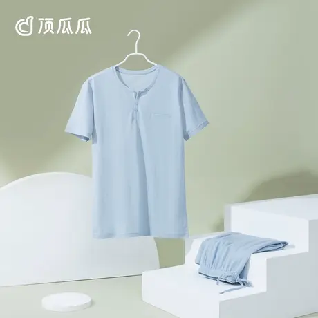 顶瓜瓜夏季男短袖睡衣棉质套头简约纯色宽松短裤外穿家居服套装DX商品大图