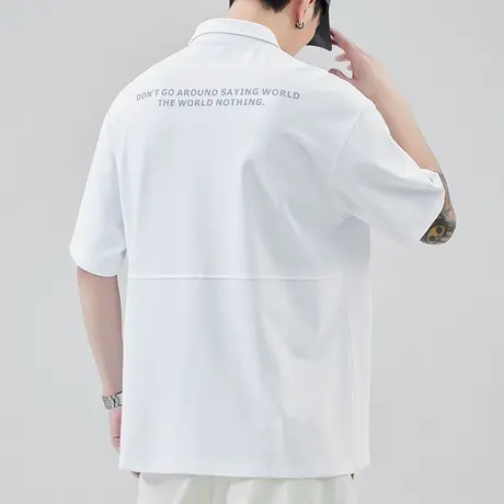 夏季印花字母衬衫领短袖polo衫男士翻领T恤男装夏天半截袖上衣服商品大图