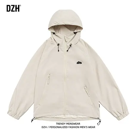 男士米色外套男春秋款潮牌连帽工装夹克百搭男装2023年新款冲锋衣商品大图