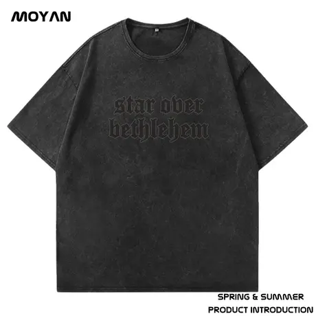 2024重磅潮牌嘻哈T恤美式字母短袖纯棉洗水做旧大码复古男装半袖商品大图