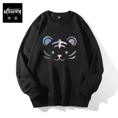 伟臣潮流大码男装纯棉圆领卫衣男胖子加肥加大宽松反光印花上衣男商品大图