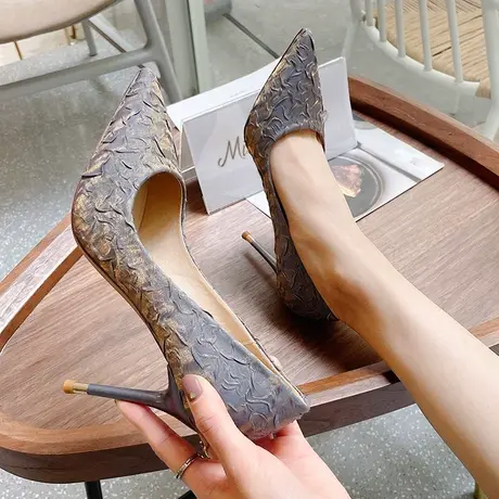 法式超高跟鞋女ins仙2024年新款百搭性感职业ol网红绸缎细跟单鞋图片