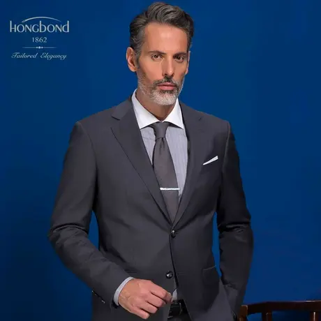 红邦创衣 2023结婚西服男套装新郎礼服伴郎婚礼灰色商务正装修身商品大图
