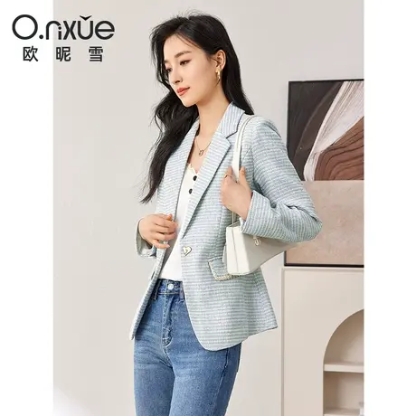 欧昵雪2024春季新款西装外套女气质翻驳领长袖通勤职场一粒扣西服商品大图