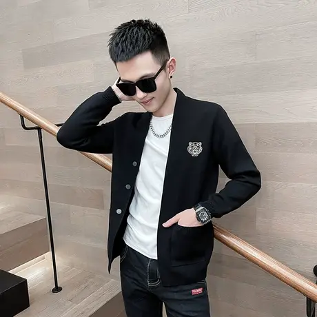 秋季男毛衣针织衫修身韩版秋装外套时尚网红潮牌刺绣简约开衫外套商品大图