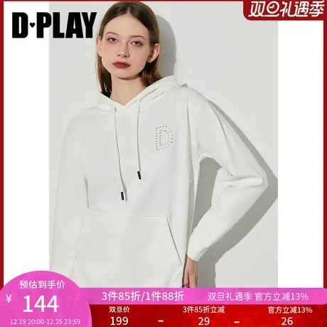 DPLAY白色卫衣外套连帽宽松加绒卫衣上衣女情侣装图片