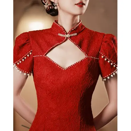 新中式旗袍敬酒服2023新款秋季高级感小个子改良年轻款订婚连衣裙商品大图