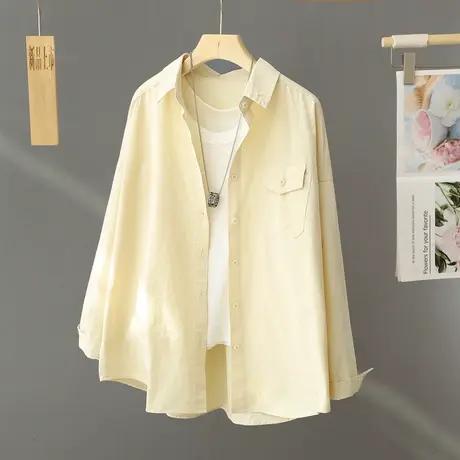 2024春季新款休闲纯棉衬衫女外套设计感小众宽松叠穿衬衣开衫上衣图片