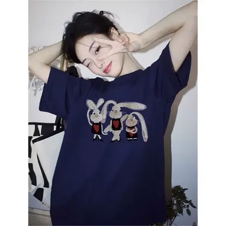 ins超火短袖T恤女早春夏装2024新款宽松纯棉半袖打底小衫潮牌上衣图片