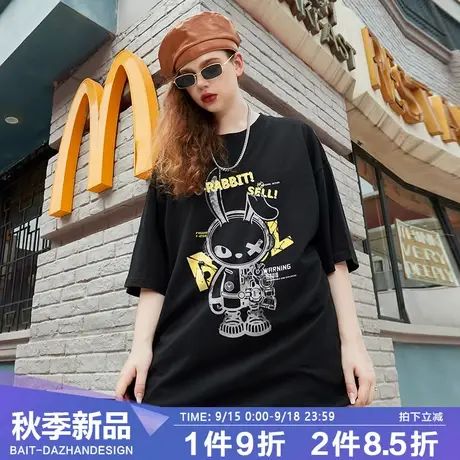 动漫卡通潮牌短袖t恤男疯狂兔子联名美式复古ins潮流百搭宽松大码商品大图