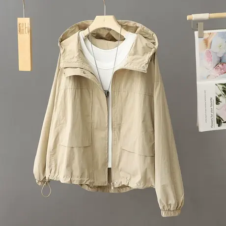 冲锋衣外套女宽松大码2024春秋新款女装欧货连帽洋气休闲夹克上衣图片