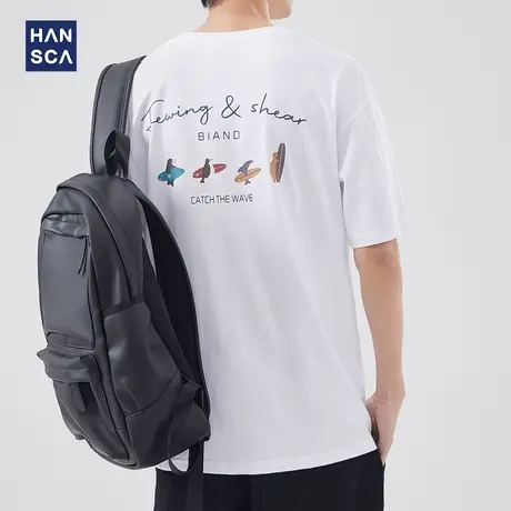 hansca 重磅水洗圆领短袖T恤男夏季新款美式潮牌印花宽松休闲上衣商品大图