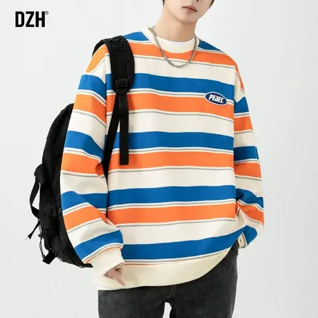 男士条纹卫衣男春秋款oversize无帽重磅情侣美式外套2024新款上衣商品大图