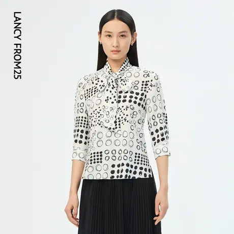 LANCY/悦朗姿女装夏季新款图形印花衬衫女飘带通勤高级感衬衣商品大图
