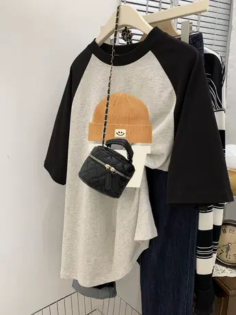 情侣装短袖T恤夏季女装大码oversize慵懒风插肩袖显瘦ins潮牌上衣商品大图