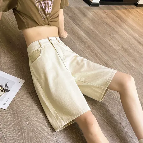 五分白色牛仔裤女夏季2024年新款薄款设计感修身显瘦高腰直筒裤子商品大图