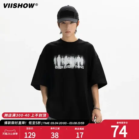 VIISHOW潮牌美式2024年夏字母印花短袖T恤男复古宽松潮流情侣体恤商品大图