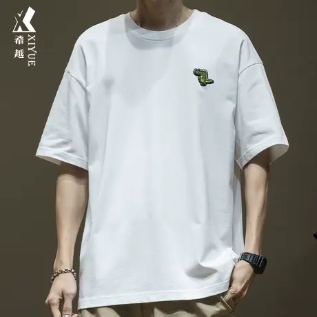 希越美式纯棉短袖T恤春夏新款重磅250g休闲男士宽松大码半袖体恤商品大图