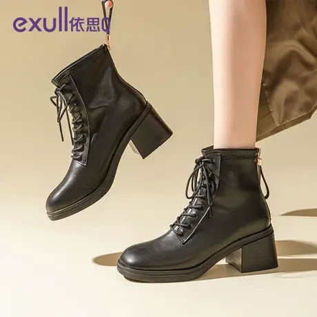 依思Q单鞋女士2023新款冬季保暖女鞋粗跟棉鞋不累脚时尚加绒单鞋商品大图