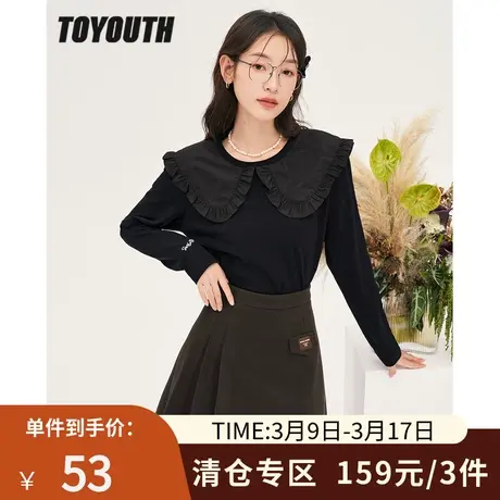 TOYOUTH初语显瘦T恤女冬季新款荷叶边娃娃领休闲易搭配上衣商品大图