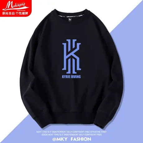 欧文篮球运动无帽卫衣男春秋款青少年圆领宽松长袖2021新款男装潮图片