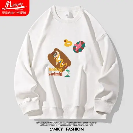 卡通涂鸦热狗宽松大码圆领卫衣男潮流oversize设计感小众套头长袖图片