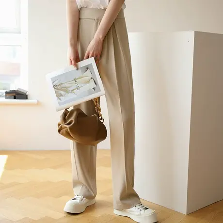 休闲西装裤子阔腿裤女春夏高腰垂感宽松直筒裤女潮ins薄款商品大图