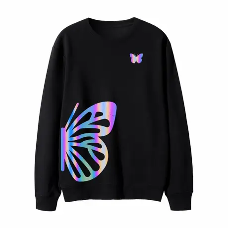 蝴蝶网红反光炸街卫衣女纯棉宽松圆领情侣装韩版bf慵懒风学生长袖商品大图