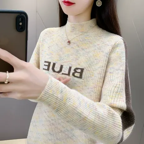 半高领毛衣女宽松外穿2023年新款秋冬提花打底衫女洋气花纱上衣女商品大图