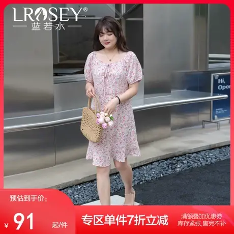 蓝若水大码复古收腰显瘦碎花甜辣裙夏季胖MM梨形遮肚雪纺连衣裙商品大图