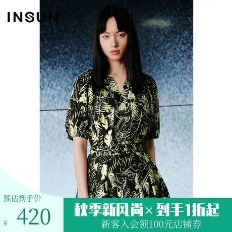 恩裳COVER2023夏装新款建筑线条感手工碎褶浪漫空气感花苞袖衬衫图片