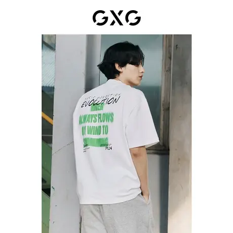 GXG男装 后背潮流虚幻旋转式印花圆领短袖T恤2022年夏季新品商品大图