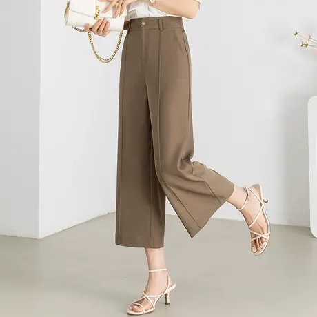 八分冰丝阔腿裤女夏季薄款2023新款休闲裤子九分西装裤窄版直筒裤图片